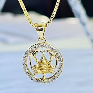 Gold Plated CANCER Sing‎ Zodiac Horoscope Pendant Necklace NWOT